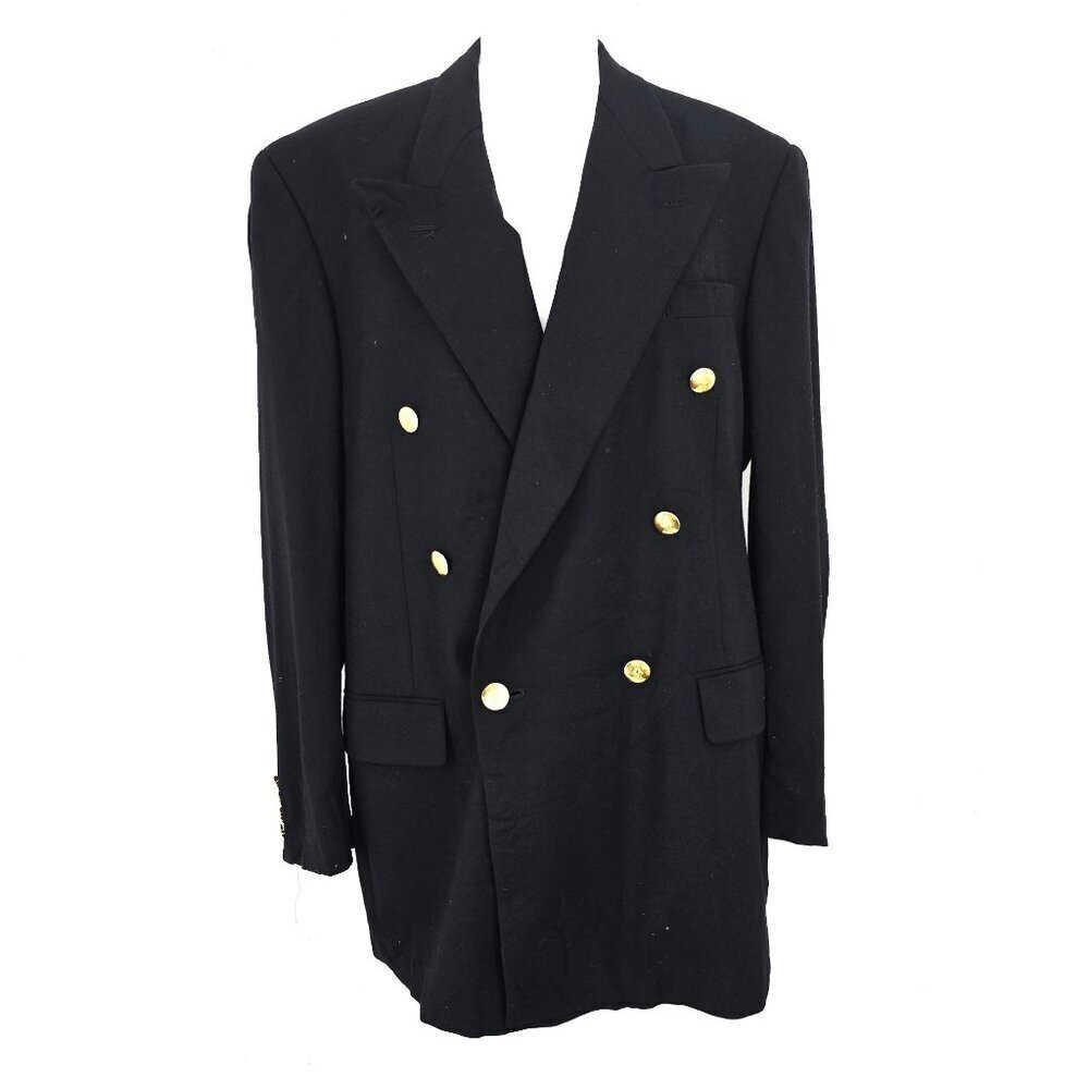 Austin ReedJacobsons Double Breasted Gold Button Wool Black Blazer Men Size 40R - Picture 2 of 12